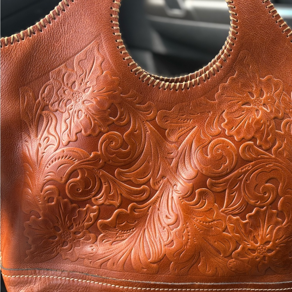 Patricia Nash Brown Embossed Satchel with matching Wallet
